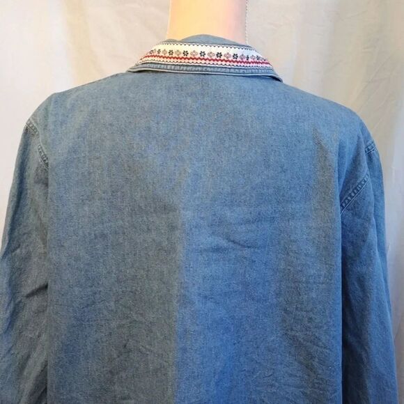 VTG 90s Floral Denim Embroidered Button Front Cottagecore Cardigan XL - Picture 13 of 16